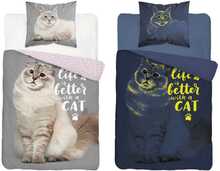 Voodipesukomplekt Detexpol Glow In The Dark Cat PPE-98, 140 x 200 cm, 2-osaline, hall/roosa/beež