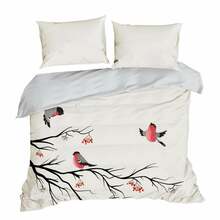 Voodipesukomplekt Eurofirany Berry PTS-007, 160 x 200 cm, 3-osaline, kreemikas linnumustriga