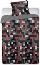 Voodipesukomplekt Faro LEGO BRICKS, 140 x 200 cm, 2-osaline, must/punane/hall