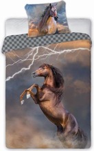 Voodipesukomplekt Faro Horses, 140 x 200 cm, 3-osaline, hall/pruun/beež