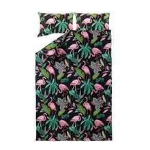 Voodipesukomplekt Domoletti Flamingo, 200 x 220 cm, must/roosa