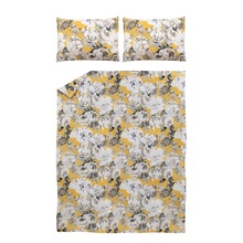 Voodipesukomplekt Domoletti Reine Flowers, kollane/hall, 160 x 200 cm