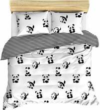 Voodipesukomplekt Mijolnir Double Quilt Panda, 200 x 220 cm, 4-osaline, valge/must