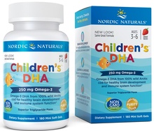 Nordic Naturals Childrens DHA 250 mg Omega-3, maasika, 180 mini pehmekapslit