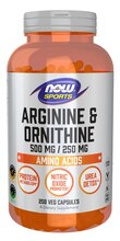 Now Foods arginiin 500 mg + ornitin 250 mg, 250 kapslit