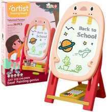Kahepoolne magnettahvel Lean Toys, 67 x 37 x 25 cm, roosa, mängukomplektiga 56 tk