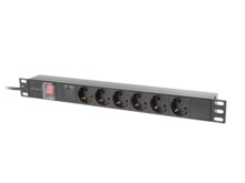 Toiteriba Lanberg PDU-06F-0200-BK, 19 tolli, 1U, 16A, 6x Schuko, 2 m, must