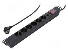 PDU vooluriba Qoltec 53993, 1U, 16A, 6xSCHUKO, 2 m